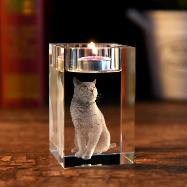 Laser Engraved Crystal Photo Candle Holder