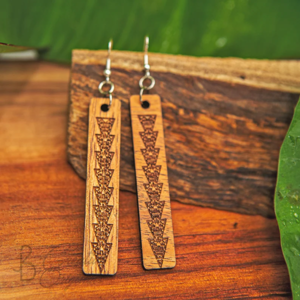 Laser Engraved Koa Wood Dangle Earrings