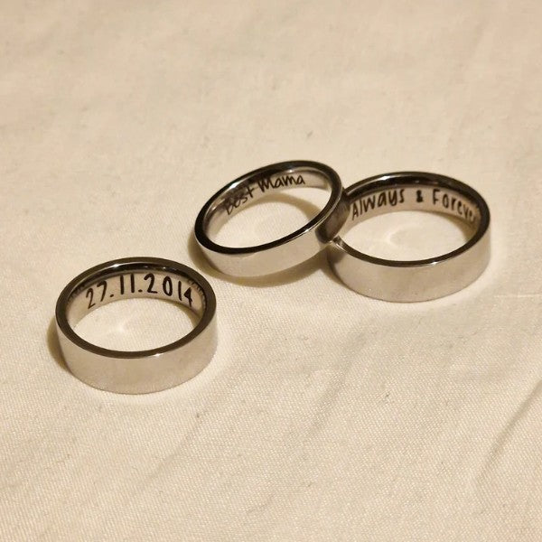 Personalised Stainless Steel Ring with Name Date Coordinates